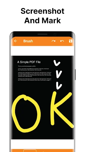 Screenshot and mark feature showing PDF annotation tool with yellow highlighting and drawing functionality