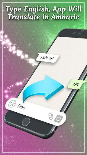 Translation feature converting English text to Amharic script automatically in chat messaging interface