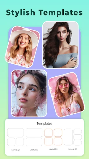 Stylish templates collection showing various portrait frames and layouts for selfie photo editing