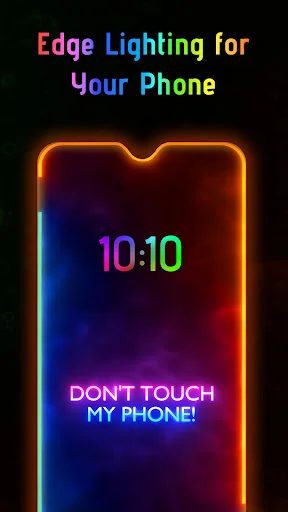 Gradient edge lighting wallpaper with glowing orange-blue border frame and purple digital clock display on dark background