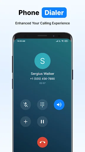 Active phone call screen showing Sergius Walker contact with mute, speaker, keypad and call control buttons