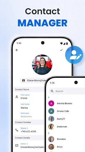 Call history screen displaying recent calls with contact photos, names, timestamps, and call status indicators