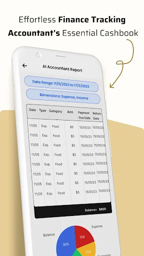Detailed financial report in Pocket Money Manager showing comprehensive expense tracking with balance and category breakdown