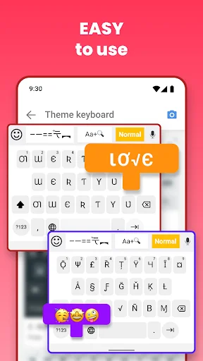 Easy-to-use keyboard interface demonstrating stylish font typing with custom themes and emoji integration for messaging