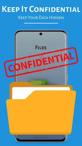 Confidential file protection screen with orange folder icon and red CONFIDENTIAL security stamp overlay