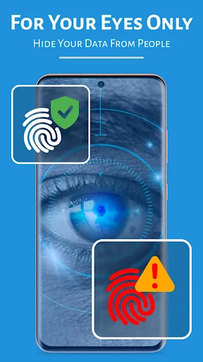 Biometric eye scanner security with fingerprint authentication icons for private vault access control system