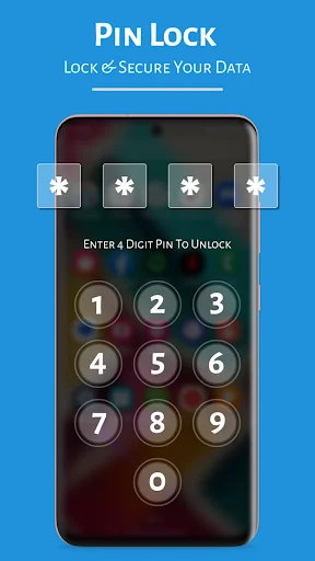 PIN lock security screen displaying 4-digit passcode entry keypad with asterisk placeholders for app protection