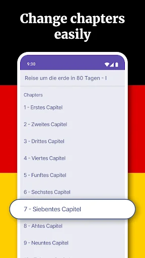 Chapter navigation menu in German reading app showing numbered chapters 1-9 for easy book progression and selection