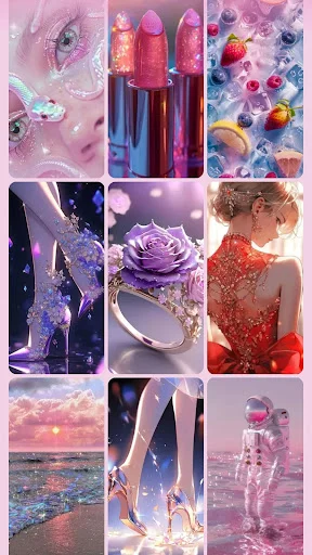 Cute personalization app with fairy wings, lipstick, gemstones and glamorous fashion-themed glitter wallpapers