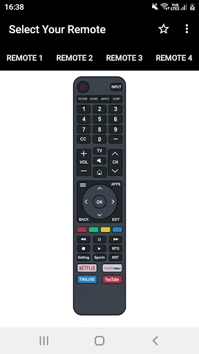 Hisense Remote 4 displaying numeric keypad, OK button, media playback controls, and Netflix streaming shortcut