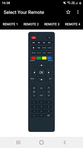 Hisense TV remote interface with colored function buttons, directional navigation pad, and media control layout