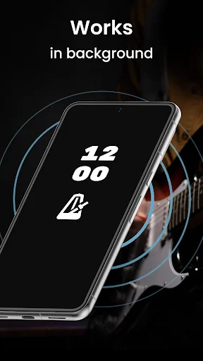 Background mode display showing 12:00 with musical note icon for continuous metronome operation