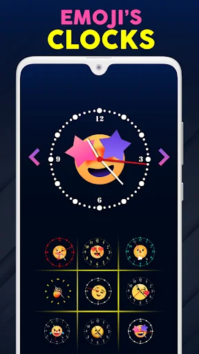 Emoji clocks collection displaying 9 fun nightstand clock faces with colorful emoji themes for bedside use