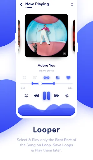 NYX Music Player looper feature with selection controls to loop and save specific song sections for offline playback