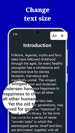 Adjustable text size feature in English reading app allowing personalized learning experience for all reading levels