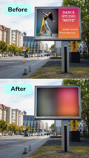Watermark removal tool in action: sunset landscape photo with repeated watermarks cleanly removed from image