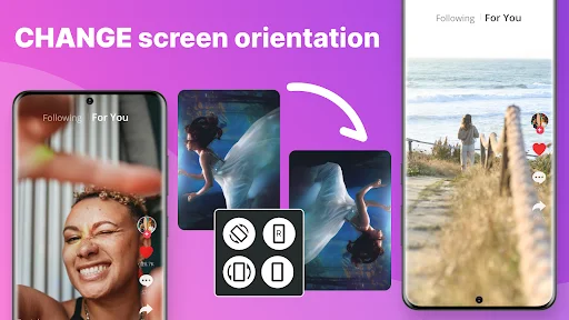 Change screen orientation demonstration with social media content rotating between portrait and landscape viewing modes