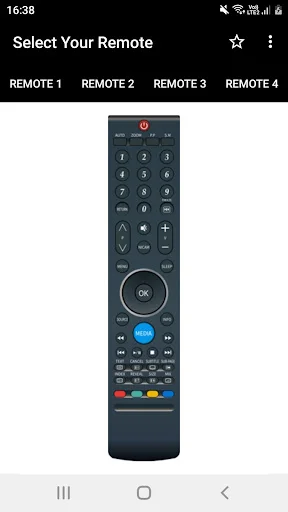 Skyworth TV Remote app Remote 4 featuring modern black remote with large OK button, numeric pad and colored navigation controls