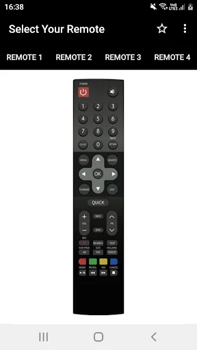 Skyworth TV Remote app Remote 6 showing traditional black remote control with numeric keypad and Quick button for easy access