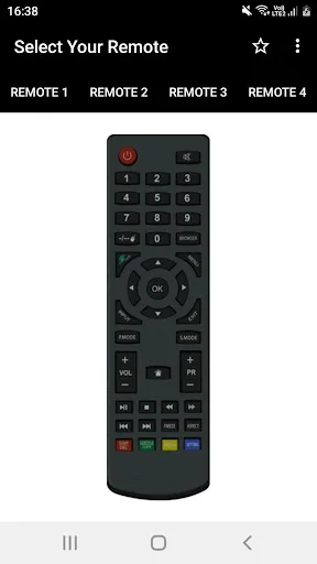 Thomson TV Remote Controller app showing Remote 1 with numeric keypad, navigation buttons, and color controls