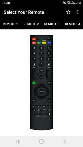 Thomson TV Remote app interface displaying Remote 2 layout with number pad and directional navigation controls