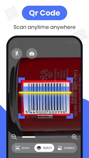 Barcode scanner interface scanning product barcode with red highlighting and scan controls