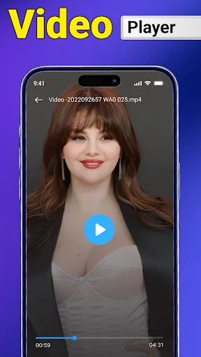 Video player screen displaying video file with play button and timeline controls showing 00:39 of 04:31