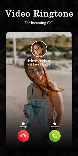 Video ringtone incoming call: Ekteveriya caller with outdoor video background and answer decline call action buttons